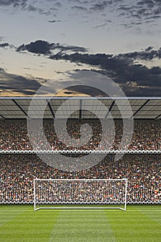 Football stadium stand with crowd, goal posts