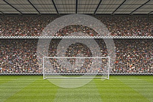 Football stadium stand with crowd, goal posts