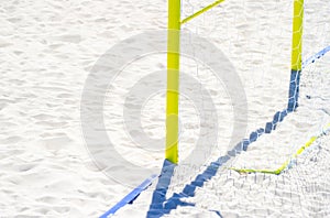 Football summer sport. closeup goal net on a sandy beach outdoor