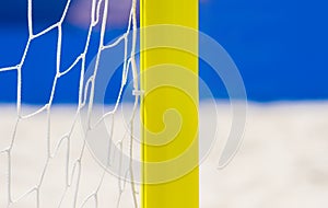 Football summer sport. closeup goal net on a sandy beach outdoor