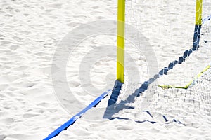 Football summer sport. closeup goal net on a sandy beach outdoor