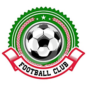 Football team. Emblem template with soccer ball. Design element for logo, label,sign, badge.