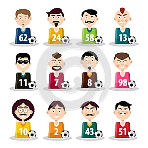 Football Team. Vector Soccer Players Icons Isolated.