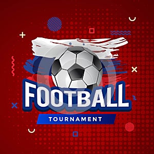 Football Tournament Poster with Red Background & Brushed Russian Flag