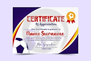 Football tournament, sport event certificate design template easy to customize simple and elegant design