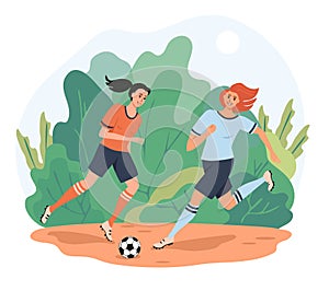 football two woman running color background
