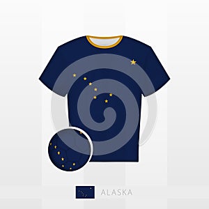 Football uniform of national team of Alaska with football ball with flag of Alaska. Soccer jersey and soccerball with flag