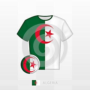 Football uniform of national team of Algeria with football ball with flag of Algeria. Soccer jersey and soccerball with flag