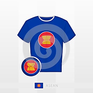 Football uniform of national team of ASEAN with football ball with flag of ASEAN. Soccer jersey and soccerball with flag