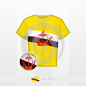 Football uniform of national team of Brunei with football ball with flag of Brunei. Soccer jersey and soccerball with flag