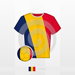 Football uniform of national team of Chad with football ball with flag of Chad. Soccer jersey and soccerball with flag