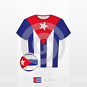 Football uniform of national team of Cuba with football ball with flag of Cuba. Soccer jersey and soccerball with flag
