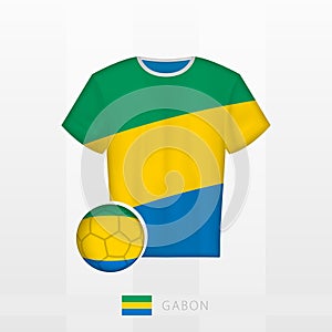 Football uniform of national team of Gabon with football ball with flag of Gabon. Soccer jersey and soccerball with flag