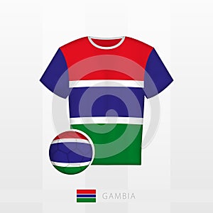 Football uniform of national team of Gambia with football ball with flag of Gambia. Soccer jersey and soccerball with flag