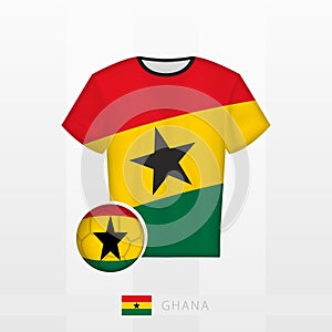 Football uniform of national team of Ghana with football ball with flag of Ghana. Soccer jersey and soccerball with flag