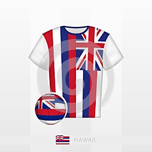 Football uniform of national team of Hawaii with football ball with flag of Hawaii. Soccer jersey and soccerball with flag