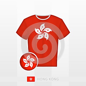 Football uniform of national team of Hong Kong with football ball with flag of Hong Kong. Soccer jersey and soccerball with flag