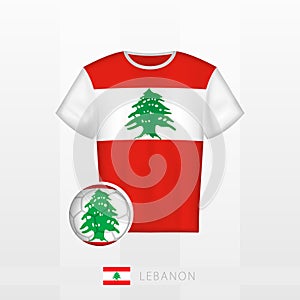 Football uniform of national team of Lebanon with football ball with flag of Lebanon. Soccer jersey and soccerball with flag