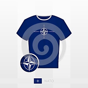 Football uniform of national team of Nato with football ball with flag of Nato. Soccer jersey and soccerball with flag