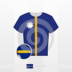 Football uniform of national team of Nauru with football ball with flag of Nauru. Soccer jersey and soccerball with flag