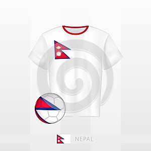 Football uniform of national team of Nepal with football ball with flag of Nepal. Soccer jersey and soccerball with flag