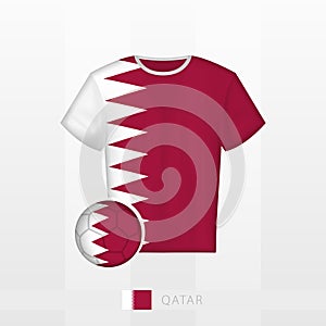 Football uniform of national team of Qatar with football ball with flag of Qatar. Soccer jersey and soccerball with flag