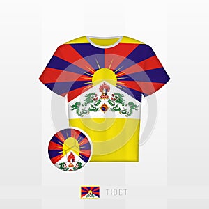 Football uniform of national team of Tibet with football ball with flag of Tibet. Soccer jersey and soccerball with flag