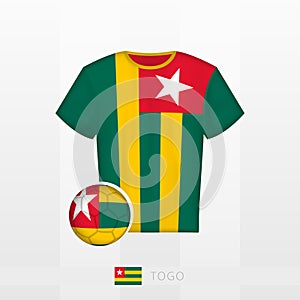 Football uniform of national team of Togo with football ball with flag of Togo. Soccer jersey and soccerball with flag