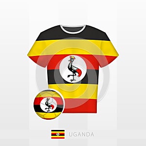 Football uniform of national team of Uganda with football ball with flag of Uganda. Soccer jersey and soccerball with flag