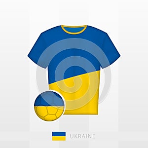 Football uniform of national team of Ukraine with football ball with flag of Ukraine. Soccer jersey and soccerball with flag