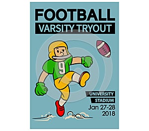 Football Varsity Tryout Cartoon Vintage Poster