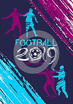 Football vector illustration. Silhouettes of soccer players on the football field in grunge style.