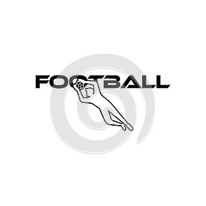 Football vector illustration. Sport Logo with football text and football player figure isolated on white background