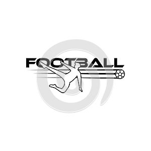 Football vector illustration. Sport Logo with football text and football player figure isolated on white background