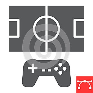 Football video game glyph icon, video games and console, football field sign vector graphics, editable stroke solid icon