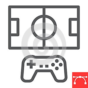 Football video game line icon, video games and console, football field sign vector graphics, editable stroke linear icon