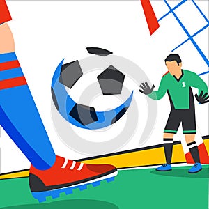 Football web banner. Forward and goalkeeper in the stadium in the background of stadium. Live stream game. Penalty. Full