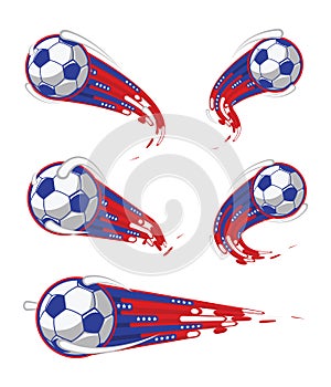 Football white blue red soccer symbols speed set