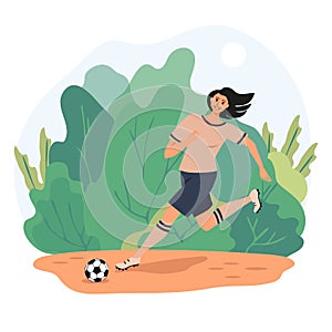 football woman brunette running color background green