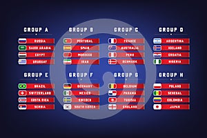 Football World championship groups. Nations flags info graphic.