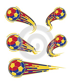 Football yellow blue red soccer symbols speed set