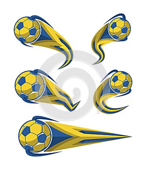 Football yellow blue and soccer symbols set