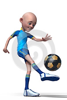 Footballer boy cartoon is playing football