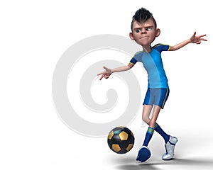 Footballer boy cartoon is playing football