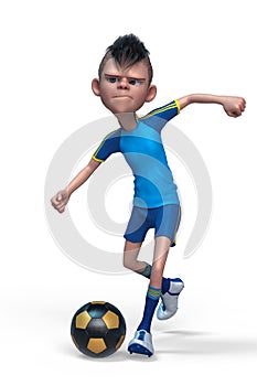 Footballer boy cartoon is playing football