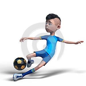 Footballer boy cartoon is playing football