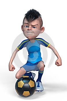 Footballer boy cartoon is playing football