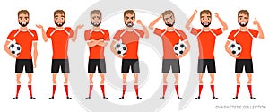 Footballer character constructor. Soccer player different postures, emotions set
