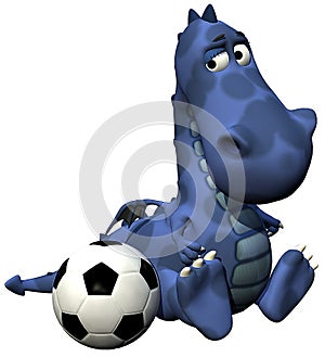 Footballer dino baby dragon blue - ball on tail