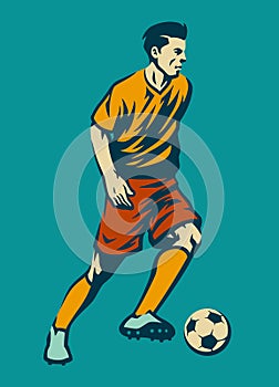 Footballer in Hand drawing design dribbling the ball